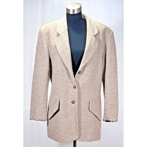 Street Wear Carole Little Vintage Wool Silk Tweed Blazer Beige Womens 12 871400H